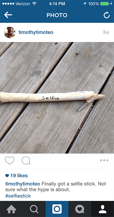 Screenshot of Instagram photo of selfie stick