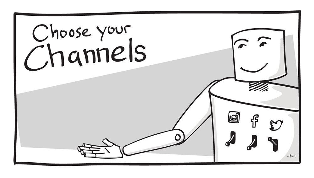 Illustration of a robot and text reading "Choose your Channels"