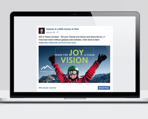 Screenshot of the LASIK sweepstakes Facebook ad