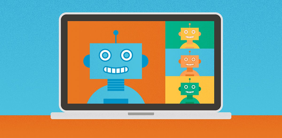 Illustration of robots on a video conference